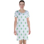 Polka Dots - Celadon Green on White Short Sleeve Nightdress