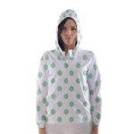 Polka Dots - Celadon Green on White Hooded Wind Breaker (Women)