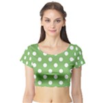 Polka Dots - White on Dollar Bill Green Short Sleeve Crop Top (Tight Fit)