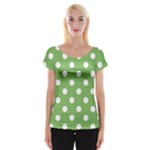 Polka Dots - White on Dollar Bill Green Women s Cap Sleeve Top