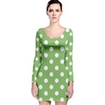 Polka Dots - White on Dollar Bill Green Long Sleeve Velvet Bodycon Dress