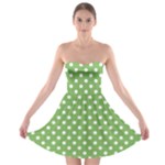 Polka Dots - White on Dollar Bill Green Strapless Bra Top Dress