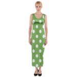 Polka Dots - White on Dollar Bill Green Fitted Maxi Dress