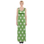 Polka Dots - White on Dollar Bill Green Maxi Thigh Split Dress