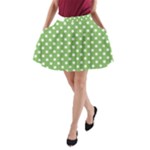 Polka Dots - White on Dollar Bill Green A-Line Pocket Skirt