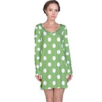 Polka Dots - White on Dollar Bill Green Long Sleeve Nightdress