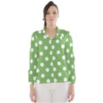 Polka Dots - White on Dollar Bill Green Wind Breaker (Women)