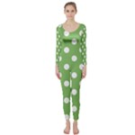 Polka Dots - White on Dollar Bill Green Long Sleeve Catsuit