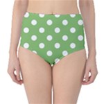 Polka Dots - White on Dollar Bill Green High-Waist Bikini Bottoms