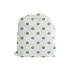 Polka Dots - Dollar Bill Green on White Drawstring Pouch (L)