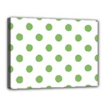 Polka Dots - Dollar Bill Green on White Canvas 16  x 12  (Stretched)