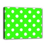 Polka Dots - White on Neon Green Canvas 14  x 11  (Stretched)