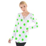 Polka Dots - Neon Green on White Women s Tie Up Tee