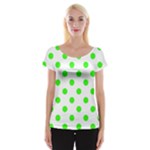 Polka Dots - Neon Green on White Women s Cap Sleeve Top