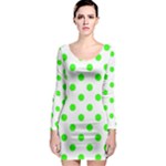 Polka Dots - Neon Green on White Long Sleeve Bodycon Dress