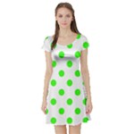 Polka Dots - Neon Green on White Short Sleeve Skater Dress