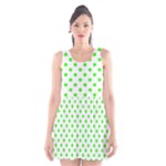 Polka Dots - Neon Green on White Scoop Neck Skater Dress