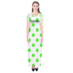 Polka Dots - Neon Green on White Short Sleeve Maxi Dress