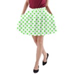 Polka Dots - Neon Green on White A-Line Pocket Skirt