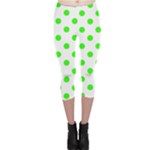 Polka Dots - Neon Green on White Capri Leggings