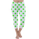 Polka Dots - Neon Green on White Capri Winter Leggings