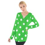 Polka Dots - White on Lime Green Women s Tie Up Tee