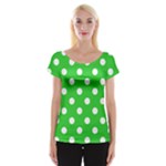 Polka Dots - White on Lime Green Women s Cap Sleeve Top