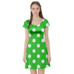 Polka Dots - White on Lime Green Short Sleeve Skater Dress