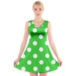 Polka Dots - White on Lime Green V-Neck Sleeveless Dress