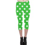 Polka Dots - White on Lime Green Capri Leggings