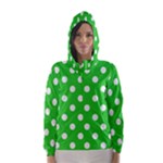 Polka Dots - White on Lime Green Hooded Wind Breaker (Women)