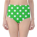 Polka Dots - White on Lime Green High-Waist Bikini Bottoms