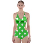 Polka Dots - White on Lime Green Cut-Out One Piece Swimsuit