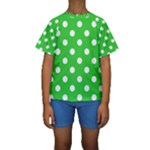 Polka Dots - White on Lime Green Kid s Short Sleeve Swimwear