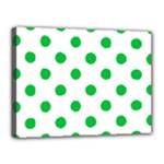 Polka Dots - Dark Pastel Green on White Canvas 16  x 12  (Stretched)