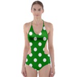 Polka Dots - White on Green Cut-Out One Piece Swimsuit