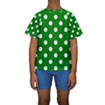 Polka Dots - White on Green Kid s Short Sleeve Swimwear