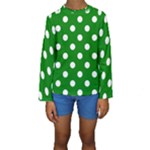 Polka Dots - White on Green Kid s Long Sleeve Swimwear