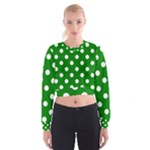 Polka Dots - White on Green Women s Cropped Sweatshirt