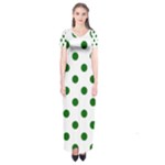 Polka Dots - Dark Green on White Short Sleeve Maxi Dress