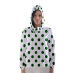 Polka Dots - Dark Green on White Hooded Wind Breaker (Women)