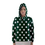 Polka Dots - White on Forest Green Hooded Wind Breaker (Women)