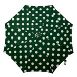 Polka Dots - White on Forest Green Hook Handle Umbrella (Small)