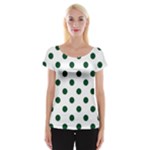 Polka Dots - Forest Green on White Women s Cap Sleeve Top