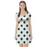 Polka Dots - Forest Green on White Short Sleeve Skater Dress