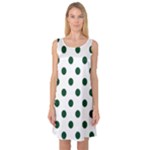 Polka Dots - Forest Green on White Sleeveless Satin Nightdress