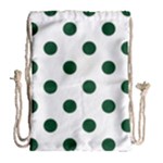 Polka Dots - Forest Green on White Drawstring Bag (Large)