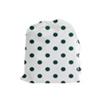 Polka Dots - Forest Green on White Drawstring Pouch (L)