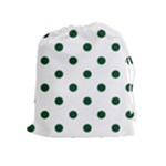 Polka Dots - Forest Green on White Drawstring Pouch (XL)