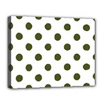 Polka Dots - Army Green on White Canvas 14  x 11  (Stretched)